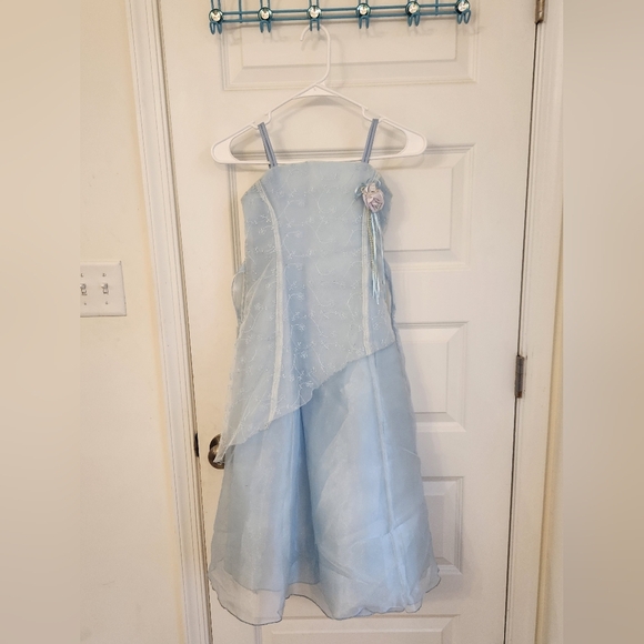 Girls Youth Fancy Formal Dress Size 8 Blue Short Sleeve Maxi - Picture 1 of 6